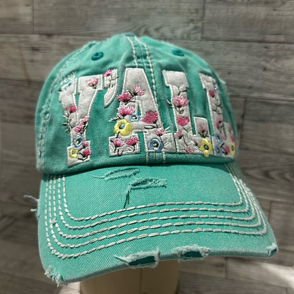 Kbethos Vintage Y’all turquoise floral distressed baseball cap hat